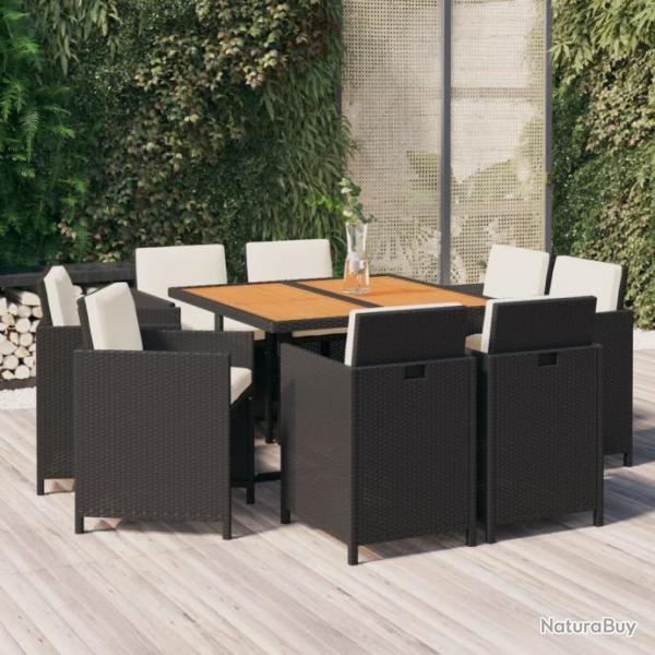 Mobilier  dner de jardin et coussins 9pcs Rsine tresse Noir