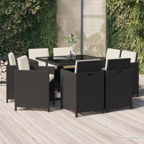 Mobilier  dner de jardin et coussins 9pcs Rsine tresse Noir