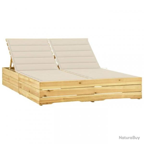 Chaise longue double et coussins crme Bois de pin imprgn