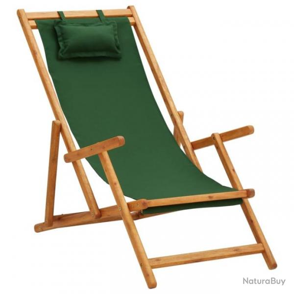 Chaise pliable de plage Bois d'eucalyptus solide et tissu Vert