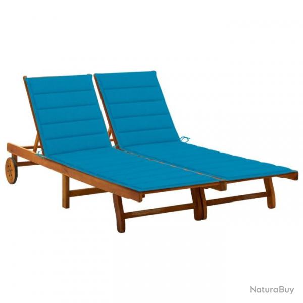 Chaise longue de jardin 2 places avec coussins Acacia solide