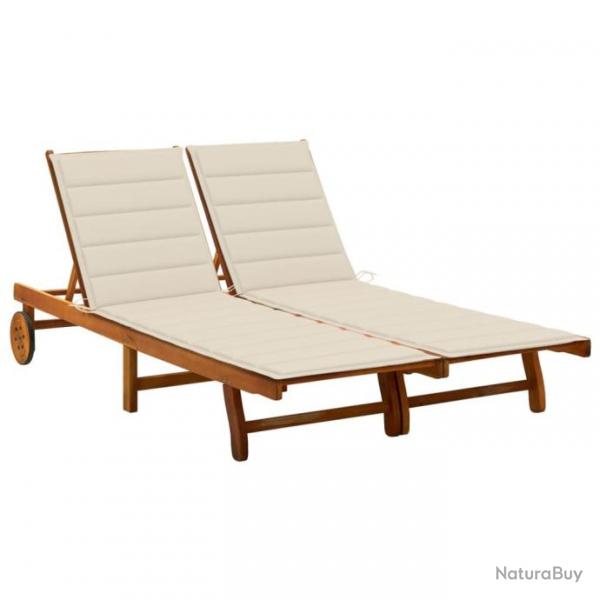 Chaise longue de jardin 2 places avec coussins Acacia solide