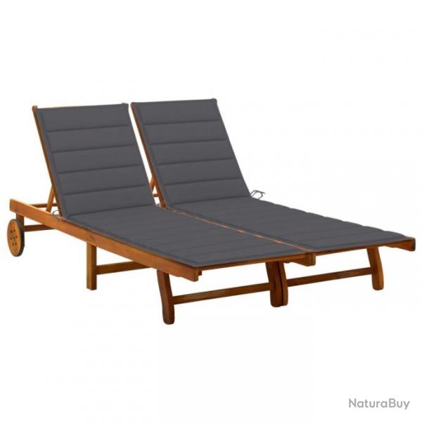 Chaise longue de jardin 2 places avec coussins Acacia solide