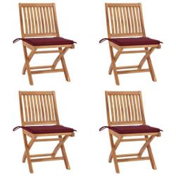 Chaises pliables de jardin avec coussins 4 pcs Teck solide