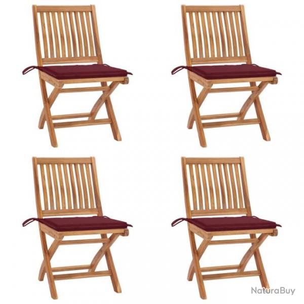 Chaises pliables de jardin avec coussins 4 pcs Teck solide