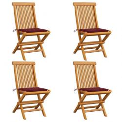 Chaises de jardin avec coussins rouge bordeaux 4pcs Teck massif