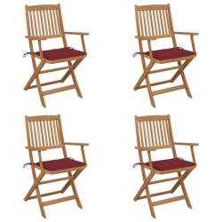 Chaises pliables de jardin 4 pcs avec coussins Bois d'acacia