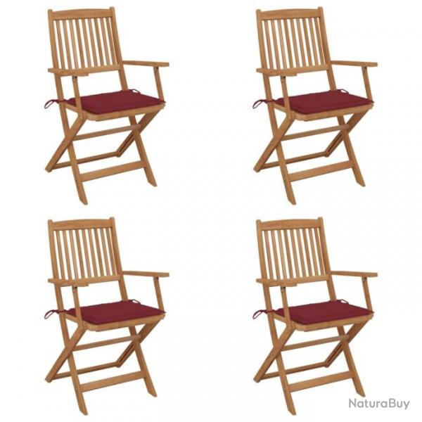 Chaises pliables de jardin 4 pcs avec coussins Bois d'acacia