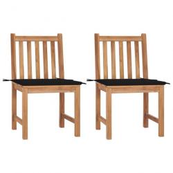 Chaises de jardin 2 pcs avec coussins Bois de teck massif