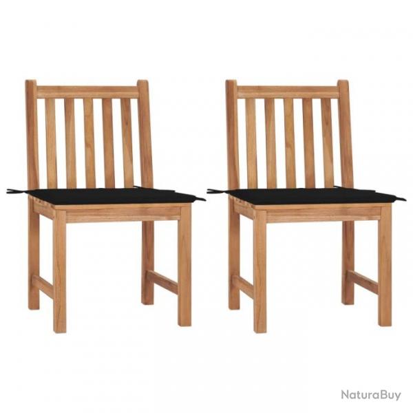 Chaises de jardin 2 pcs avec coussins Bois de teck massif