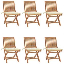 Chaises pliables de jardin avec coussins 6 pcs Bois de teck