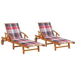 Chaises longues 2 pcs avec coussins Bois d'acacia solide