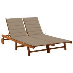 Chaise longue de jardin 2 places avec coussins Acacia solide