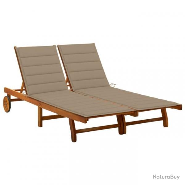 Chaise longue de jardin 2 places avec coussins Acacia solide