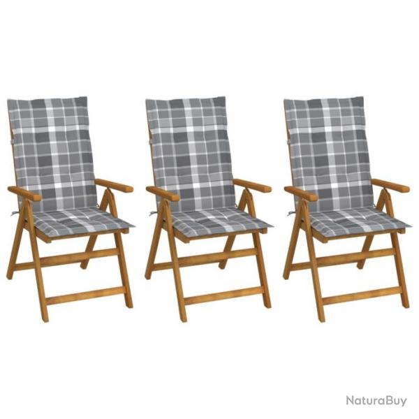 Chaises pliables de jardin 3 pcs avec coussins Bois d'acacia