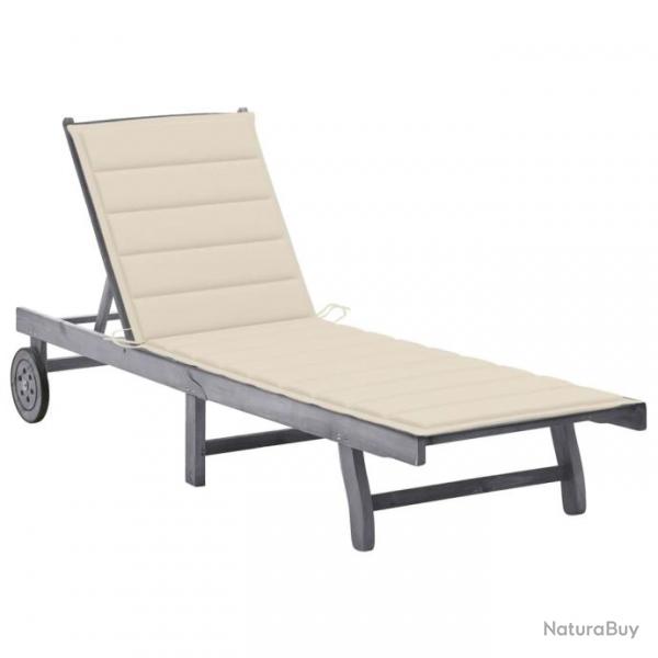 Chaise longue de jardin avec coussin Gris Bois d'acacia solide