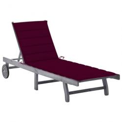 Chaise longue de jardin avec coussin Gris Bois d'acacia solide