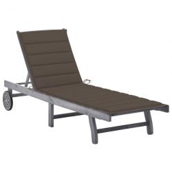 Chaise longue de jardin avec coussin Gris Bois d'acacia solide