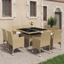 Ensemble à dîner de jardin 9 pcs Résine tressée et verre Beige