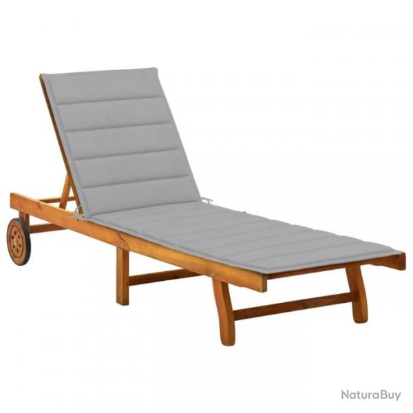 Chaise longue de jardin avec coussin Bois d'acacia solide