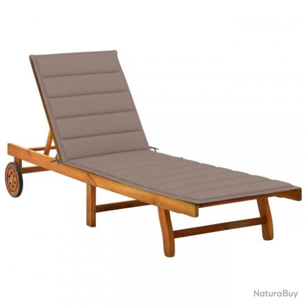 Chaise longue de jardin avec coussin Bois d'acacia solide