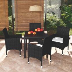 Mobilier à dîner de jardin et coussins 5pcs Résine tressée Noir