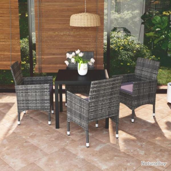 Mobilier  dner de jardin et coussins 5pcs Rsine tresse Gris