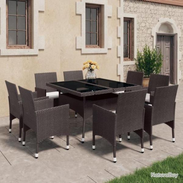 Ensemble  dner de jardin 9 pcs Rsine tresse et verre Marron