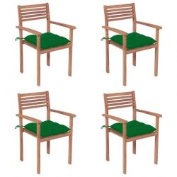 Chaises de jardin 4 pcs avec coussins vert Bois de teck solide