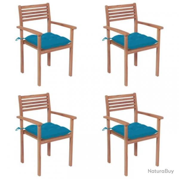 Chaises de jardin 4 pcs avec coussins bleu clair Teck solide