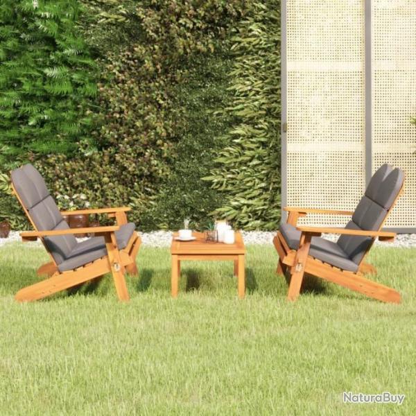 Ensemble de salon de jardin Adirondack 3 pcs bois acacia solide