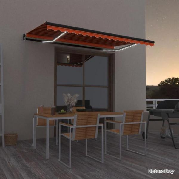 Auvent manuel rtractable avec LED 450x350 cm Orange et marron