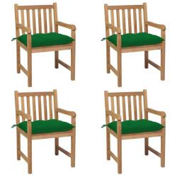 Chaises de jardin 4 pcs avec coussins vert Bois de teck solide