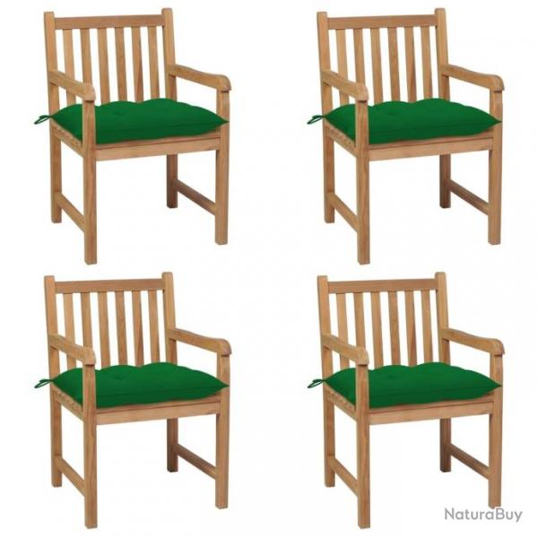 Chaises de jardin 4 pcs avec coussins vert Bois de teck solide