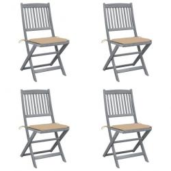 Chaises pliables d'extérieur 4 pcs avec coussins Bois d'acacia