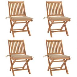 Chaises pliables de jardin avec coussins 4 pcs Teck solide