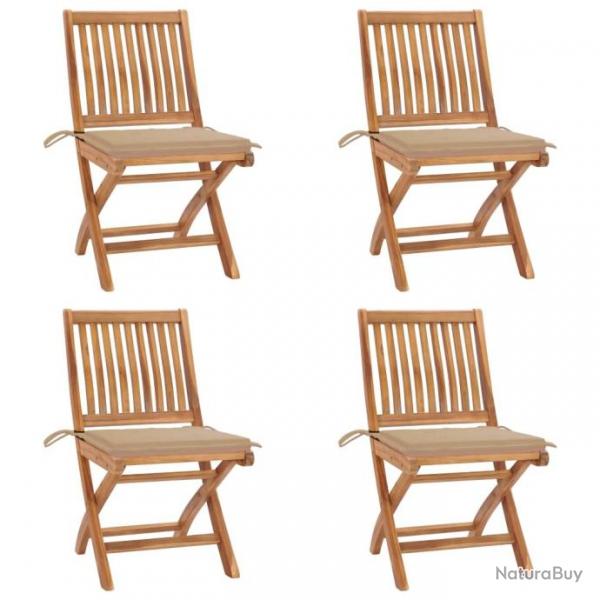 Chaises pliables de jardin avec coussins 4 pcs Teck solide