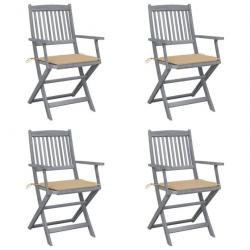 Chaises pliables d'extérieur 4 pcs avec coussins Bois d'acacia