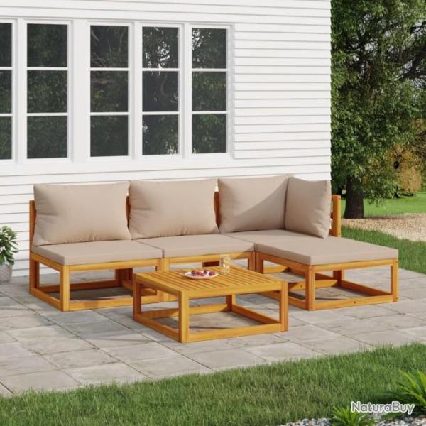 Salon de jardin 5 pcs avec coussins taupe bois massif