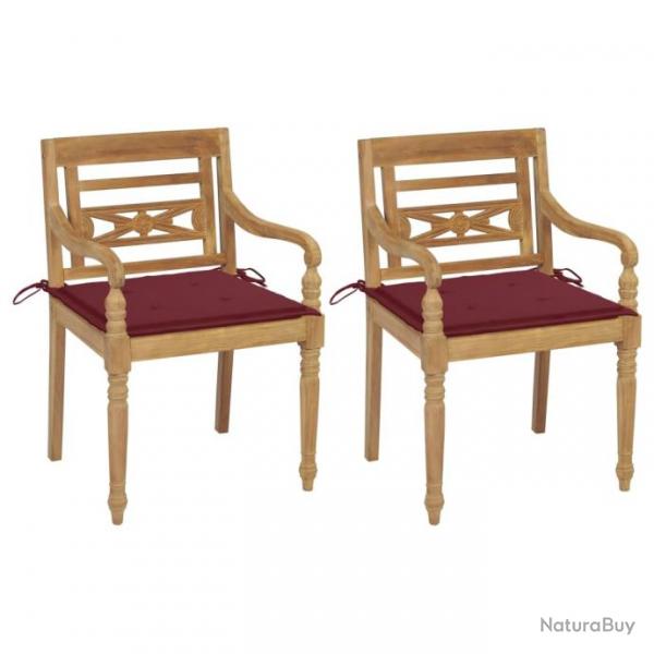 Chaises Batavia 2pcs avec coussins bordeaux Bois de teck massif