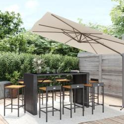 Ensemble de bar jardin 9 pcs noir poly rotin/bois massif acacia