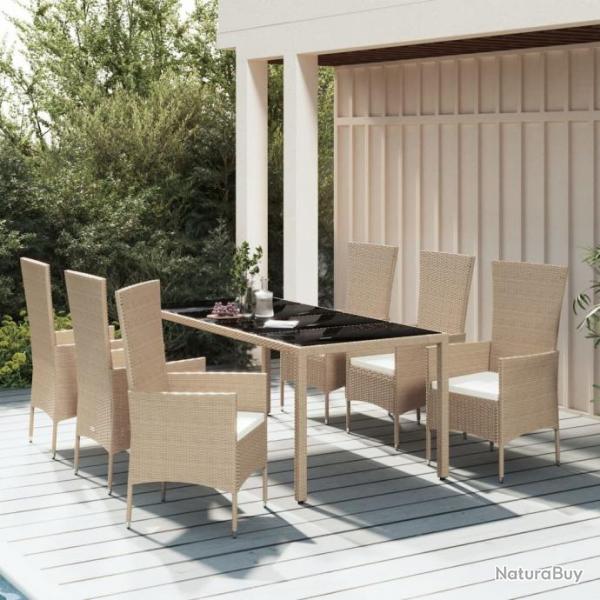 Ensemble  dner de jardin avec coussins 7 pcs beige poly rotin