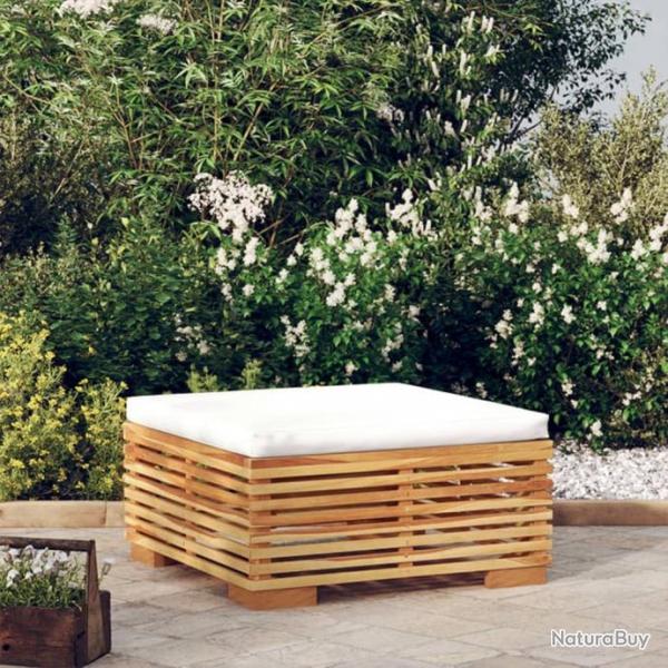 Repose-pied de jardin avec coussin crme Bois de teck massif