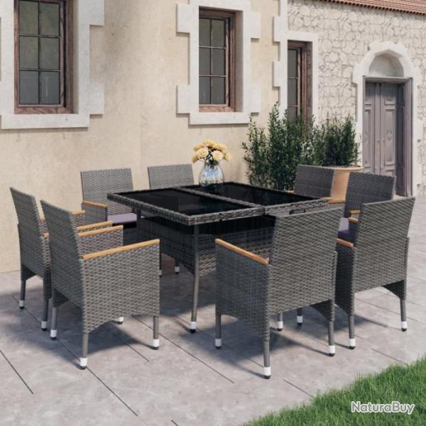 Ensemble  dner de jardin 9 pcs Rsine tresse et acacia Gris