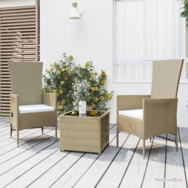 Ensemble de salon de jardin 3 pcs beige poly rotin et acier