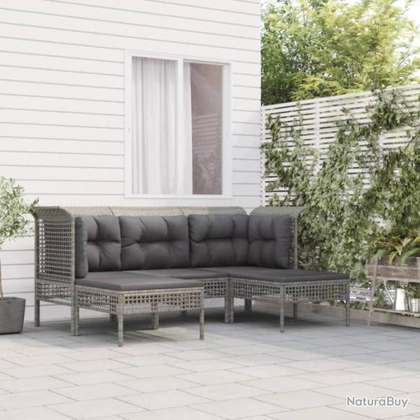 Salon de jardin 5 pcs avec coussins Gris Rsine tresse