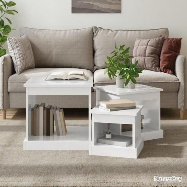 Tables gigognes 3 pcs blanc brillant bois d'ingnierie