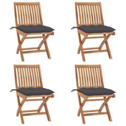 Chaises pliables de jardin avec coussins 4 pcs Teck solide