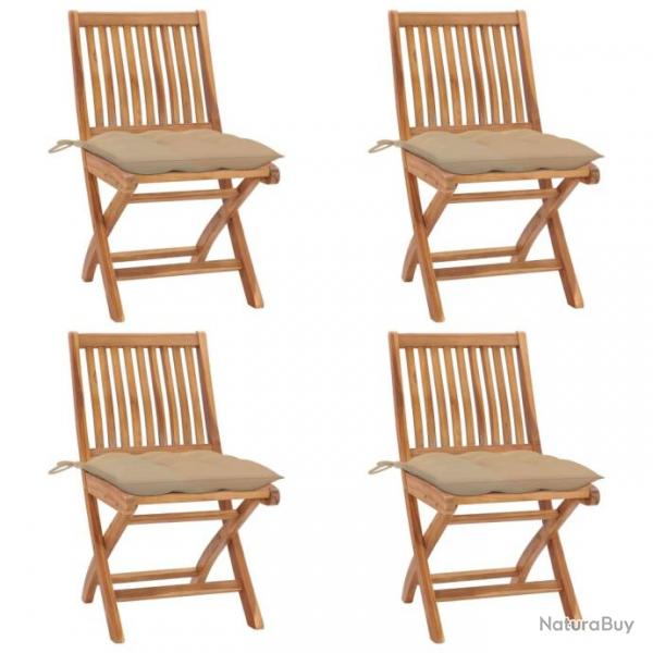 Chaises pliables de jardin avec coussins 4 pcs Teck solide