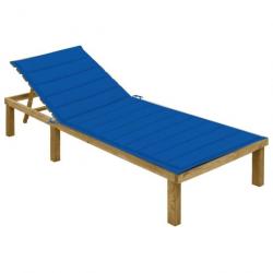 Chaise longue avec coussin bleu royal Bois de pin imprégné